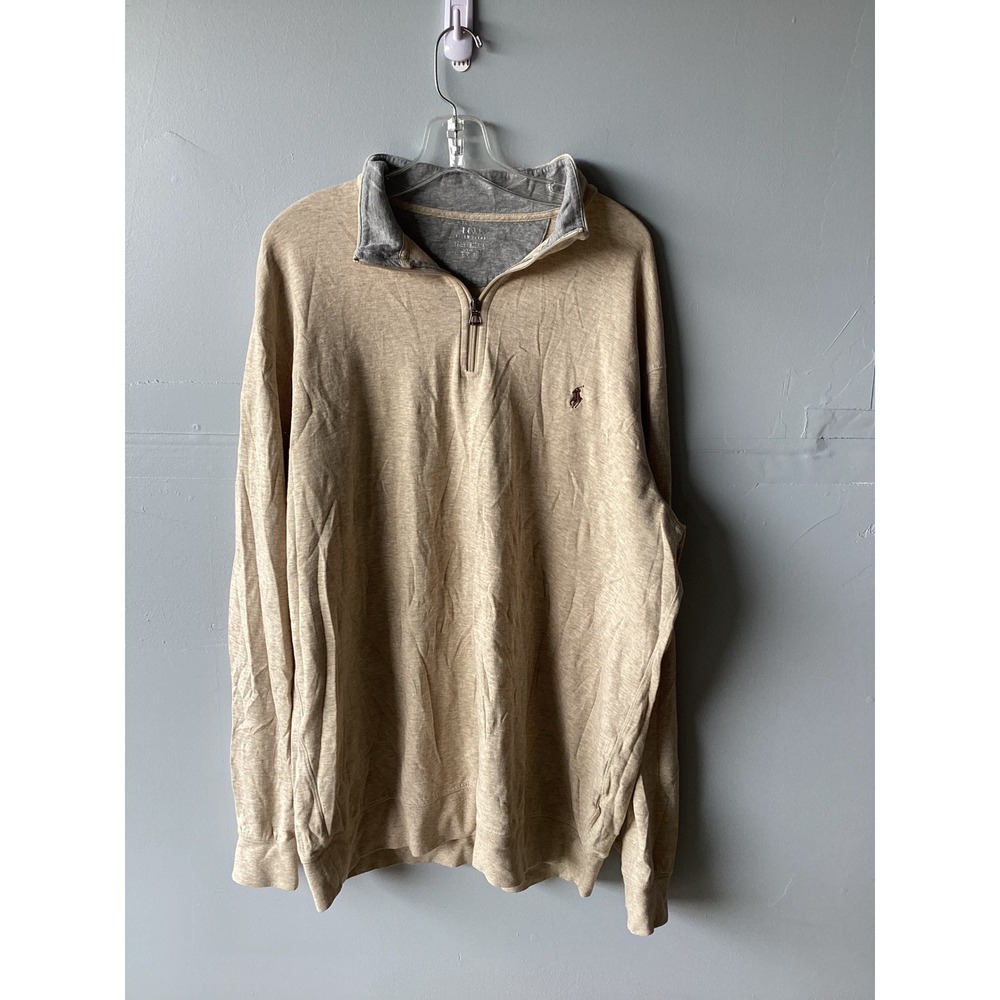 Polo Ralph Lauren Mens XL Tan Heather Quarter Zip Pullover Sweater Pony Logo